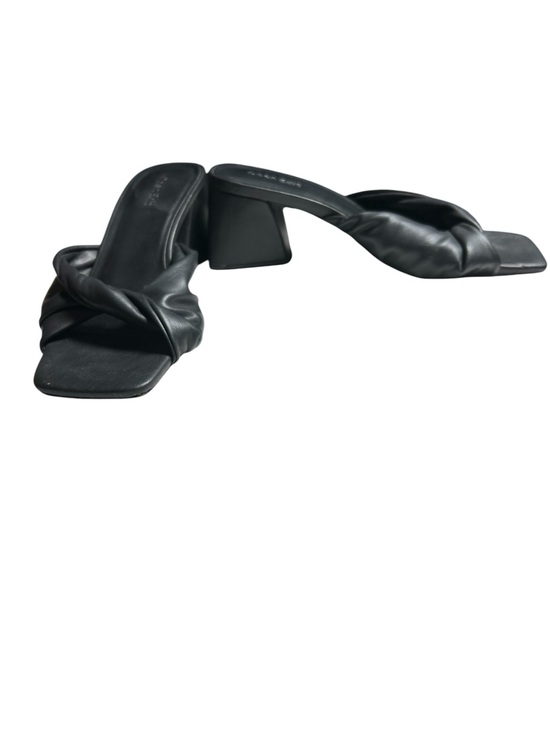 Open Edit Shoes - Open Edit Cora Sandal Black Leather Knot Mule Square Toe Block Heel Size 8